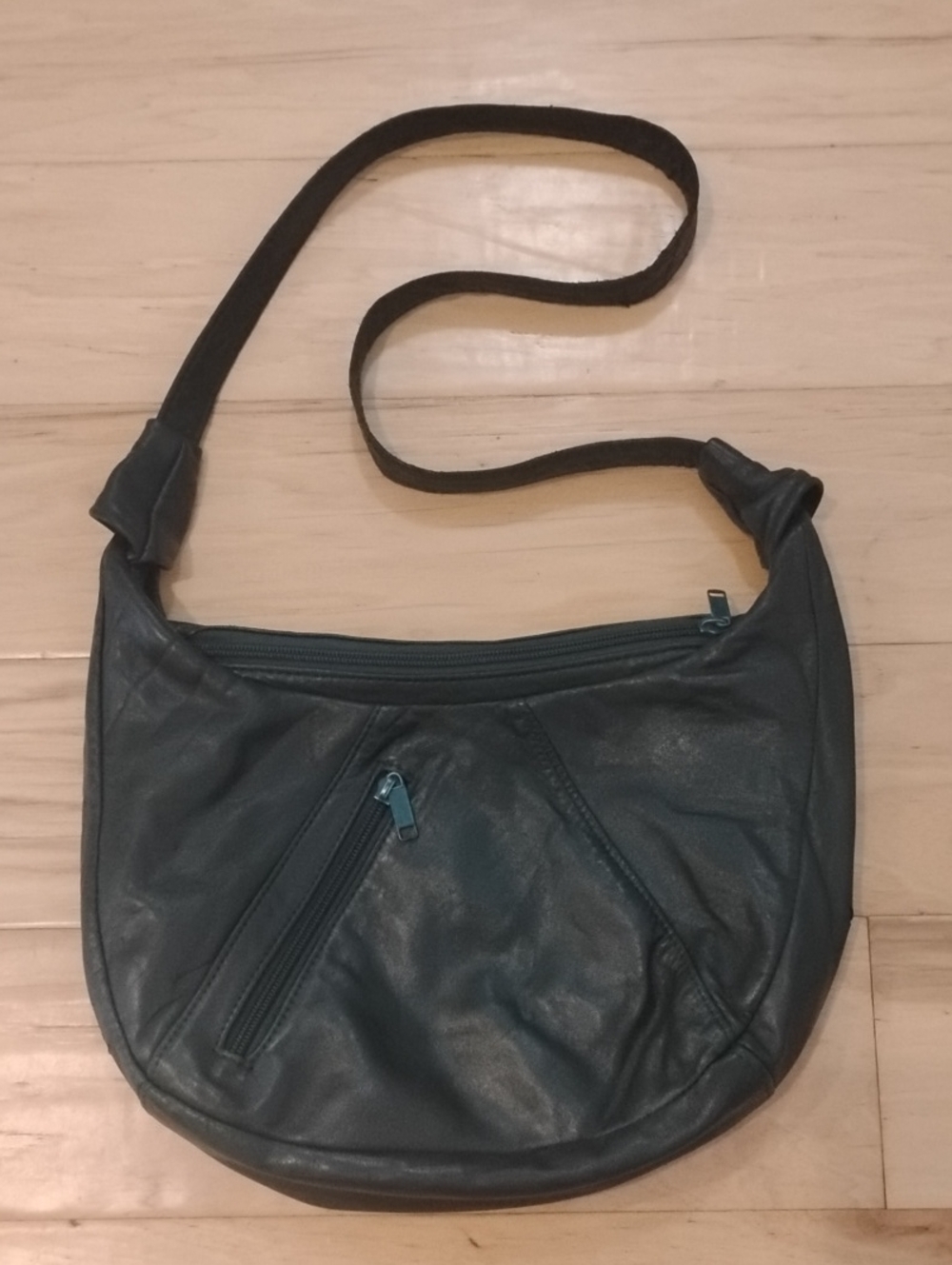 Vintage Forest Green Leather Crescent Crossbody Bag